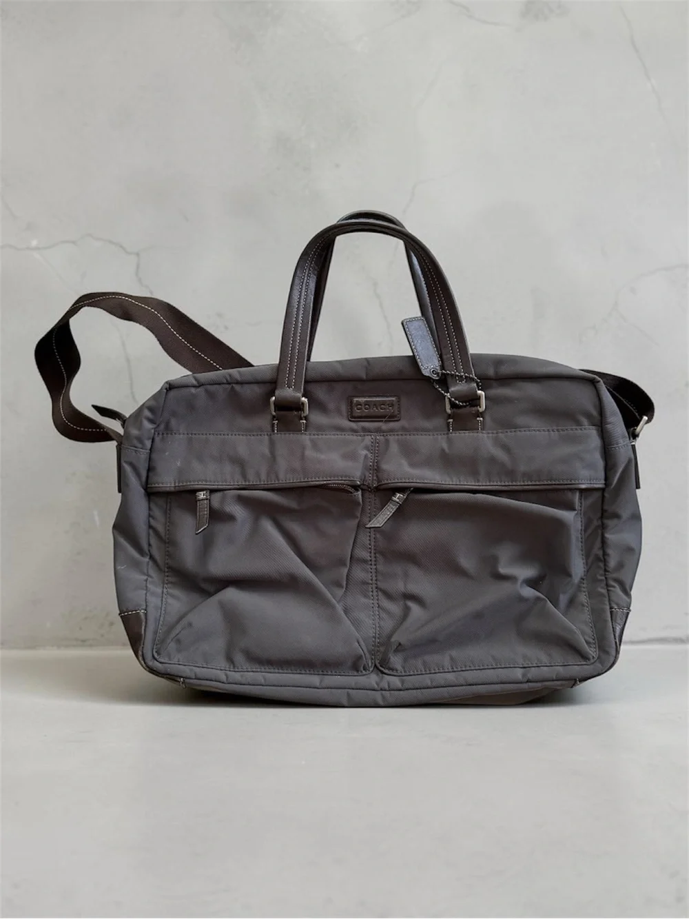 Coach Varick Nylon Leather Messenger Laptop Travel Bag Grey Brown F70681
